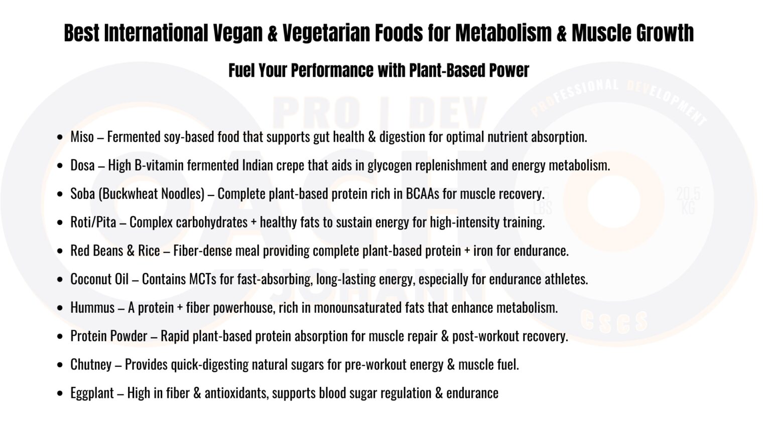 A list of the best international vegan and vegetarian foods for metabolism and muscle growth, with brief descriptions of each.