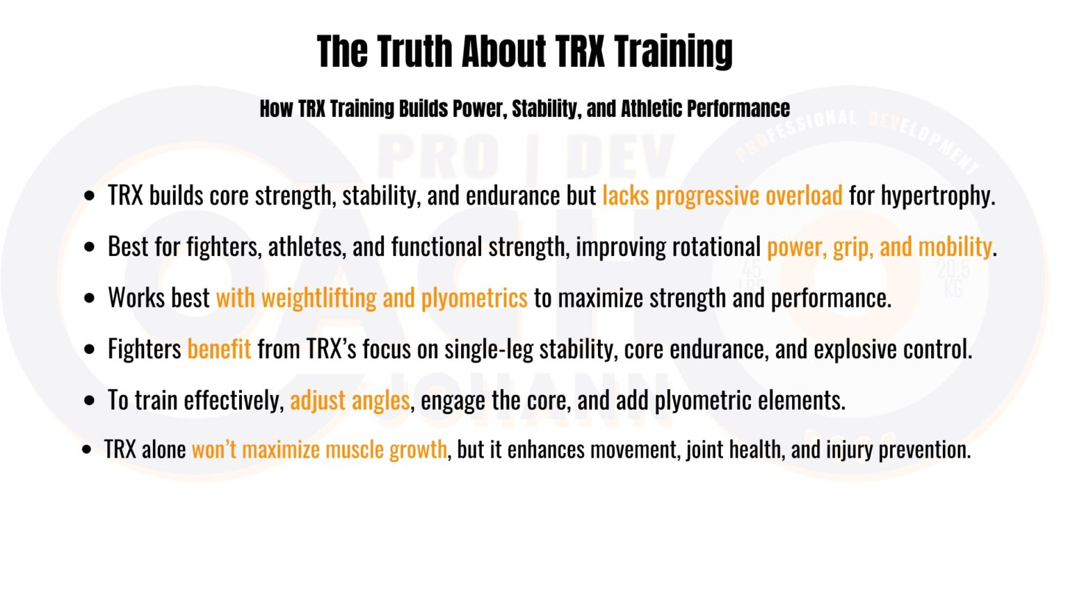 A TRX training infographic highlighting the benefits of suspension training for stability, power, and endurance.