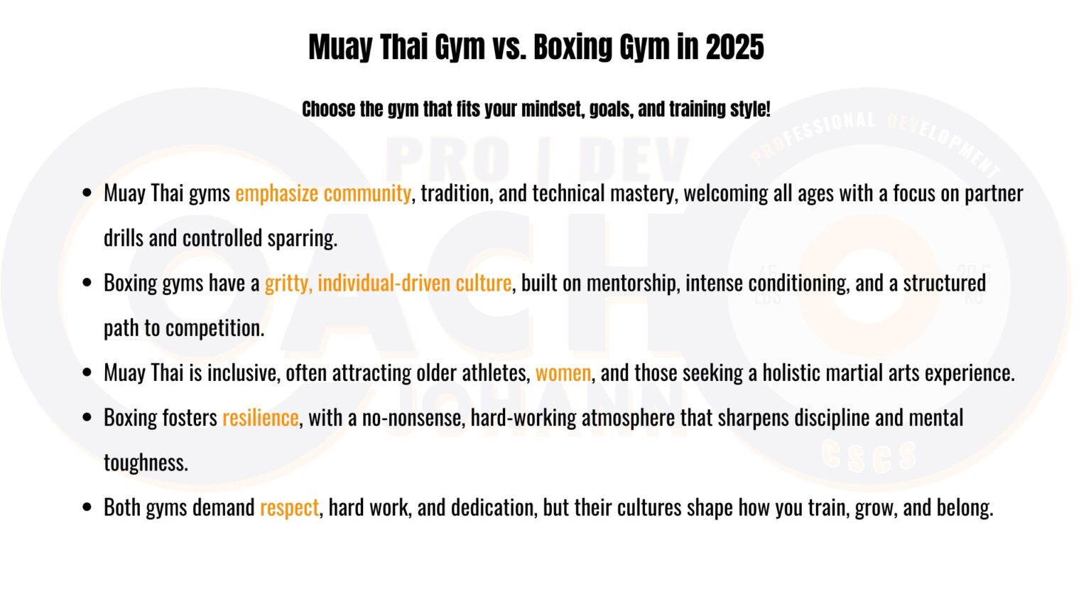 A visual comparison chart of Muay Thai gym versus boxing gym cultural and training differences in 2025.